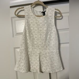 White Peplum Lace Tank Top
